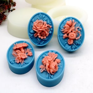 Silicone Oval Relief Flowers Soap Mold Soap Lotion Bar Making Tool DIY 4 Styles