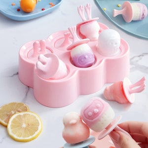 Ice Cream Molds Ice Cube Tray Cute Popsicle Mold / Mould for Baby Kids,  Ice Tray With Lids Sticks 6 Cavity 2 Style