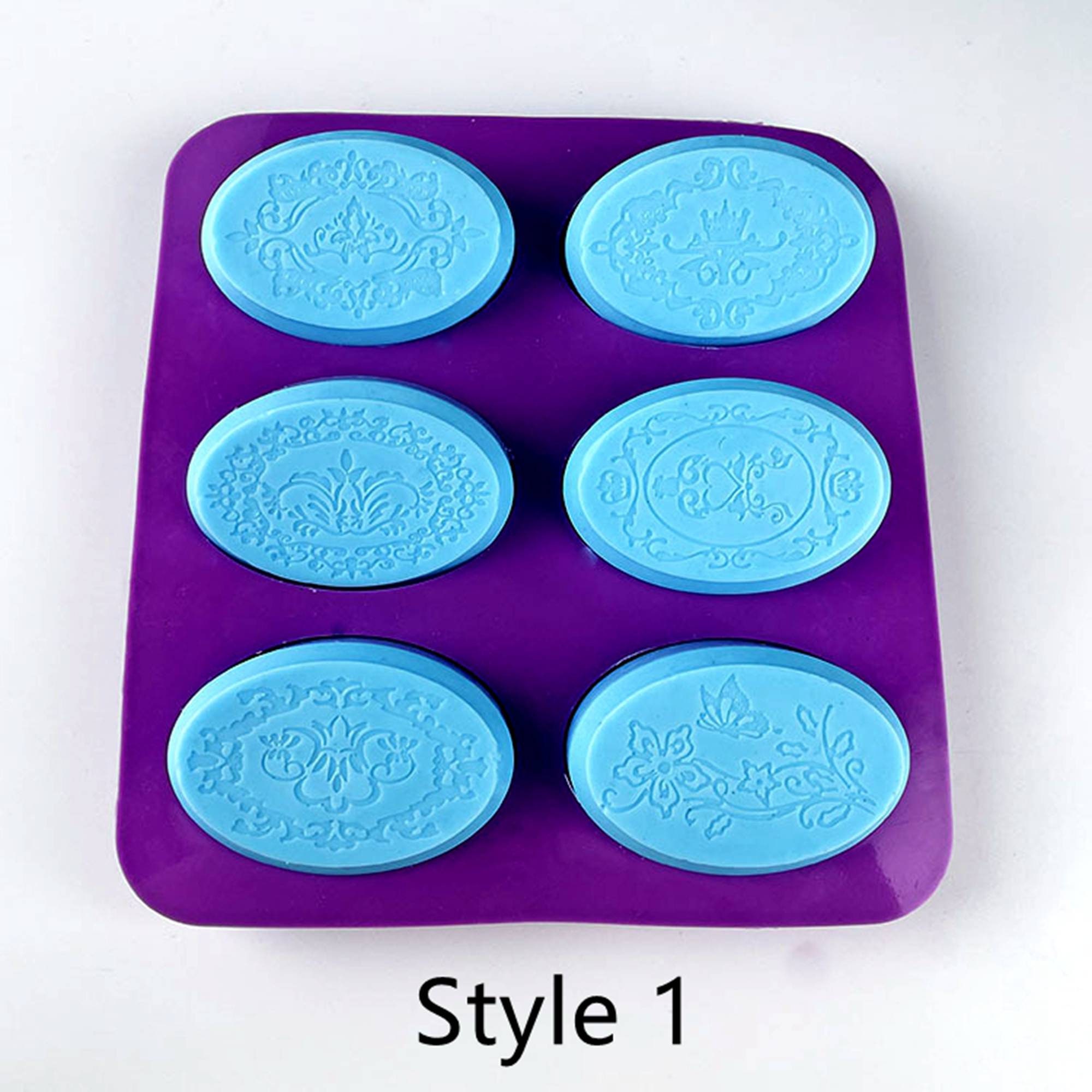 6 Cavities Silicone Soap Molds Oval Square Mould with Mixed Flower Patterns  DIY Handmade Craft Cake