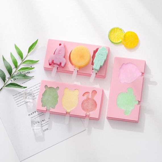 3 Sets of Popsicle Molds With 60 Sticks Cute Animals Cake POP Mold Ice Tray  With Lids 