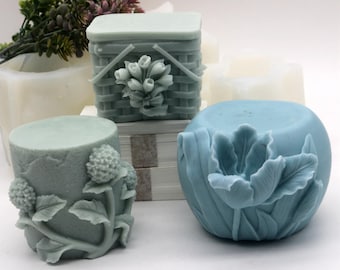 Embossed Flower Silicone Candle Mold: Hydrangea, Flower Basket