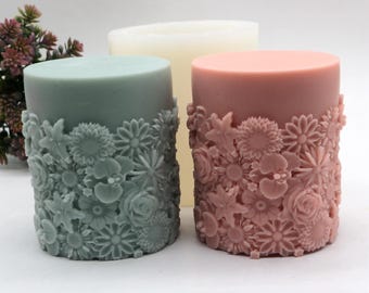 Embossed Pillar Candle Mold: Silicone Floral Candle Mould, DIY