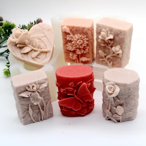 Stampo per candela a colonna con motivo floreale in rilievo: strumento fai da te in silicone per la produzione di sapone