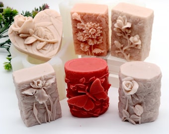 Embossed Floral Pillar Candle Mold: Silicone DIY Soap Making Tool
