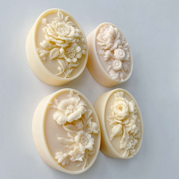 Silicone Oval Relief Flowers Soap Mold Handmade Soap Lotion Bar Making Tool DIY 4 Styles