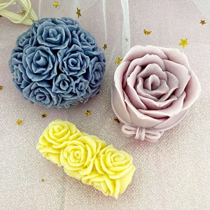 Silicone Rose Pillar Candles Mold Rose Ball Candle Mould Handmade Scented Candles Making Tool 3 Style Valentine's Day Anniversary