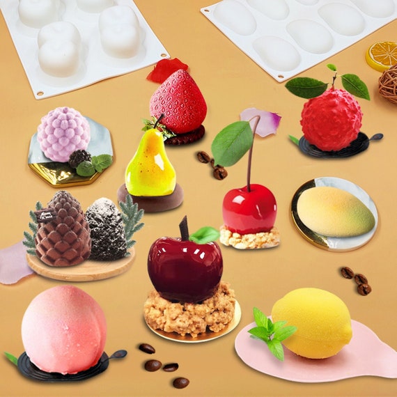 Molde de silicona de fruta 3D/molde para vela, Mousse, pastel, pudín, yeso  DIY, 6 estilos de manzana, fresa, cereza, melocotón, pera, naranja -   México