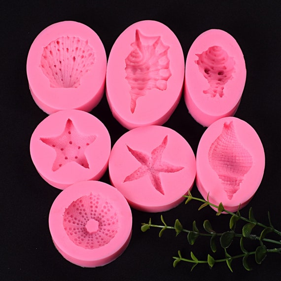 7pcs Sea Creatures Silicone Molds for Candy Fondant Cake Decoration, Clay  Knick-knack Mold,shells, Conch, Starfish 