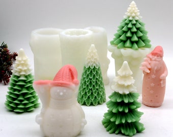 Christmas Candle Silicone Mold: Santa, Snowman, Tree - Chocolate, Cake Topper, Candle Making