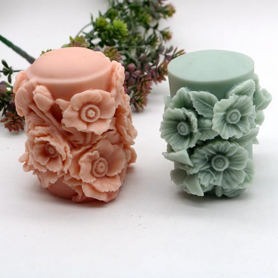 Embossed Pillar Candle Mold Silicone Scented Candle Mould Candles Making Tool 5 Styles Flowers