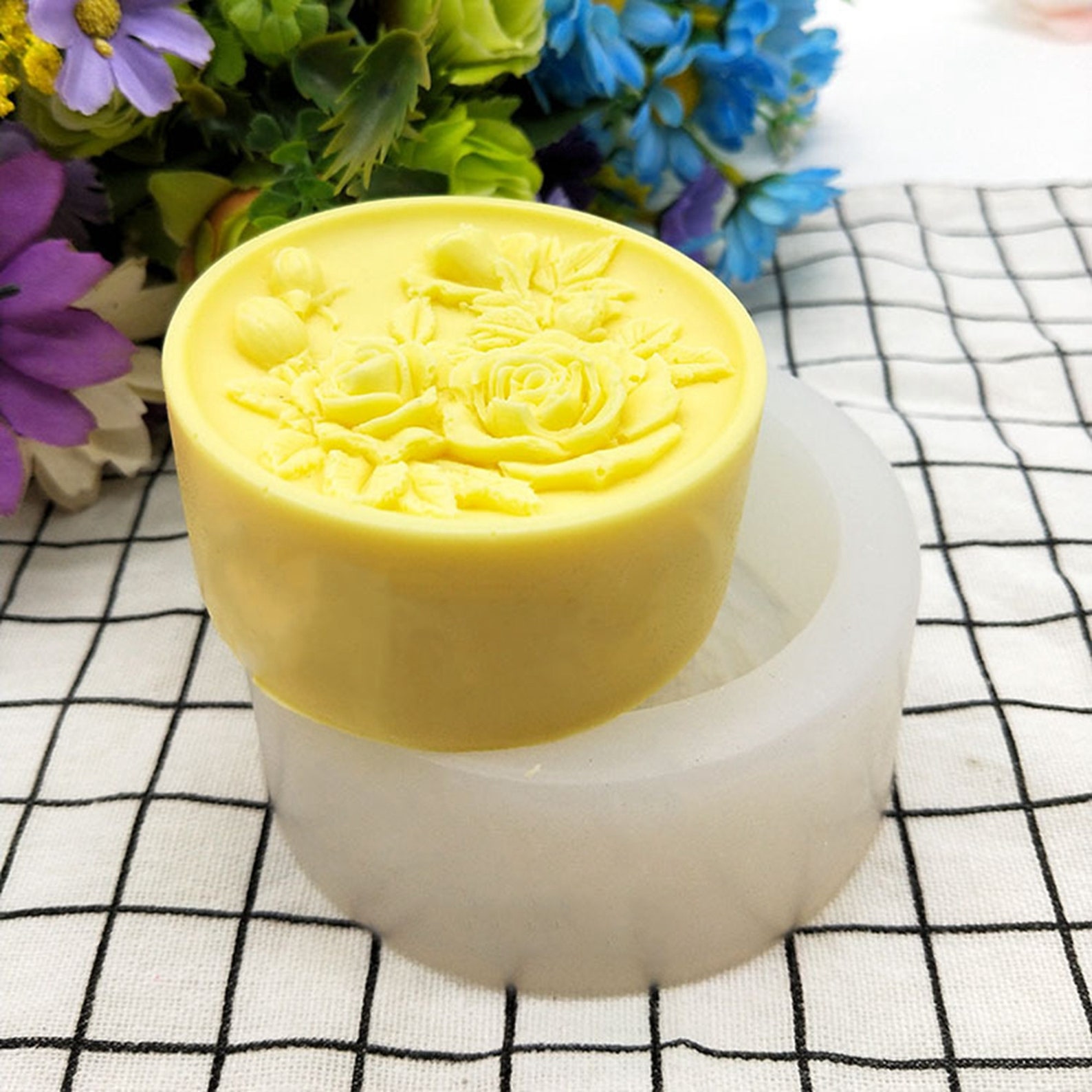 Silicone Rose Soap Mold Round Flowers Lotion Bar Mould Etsy