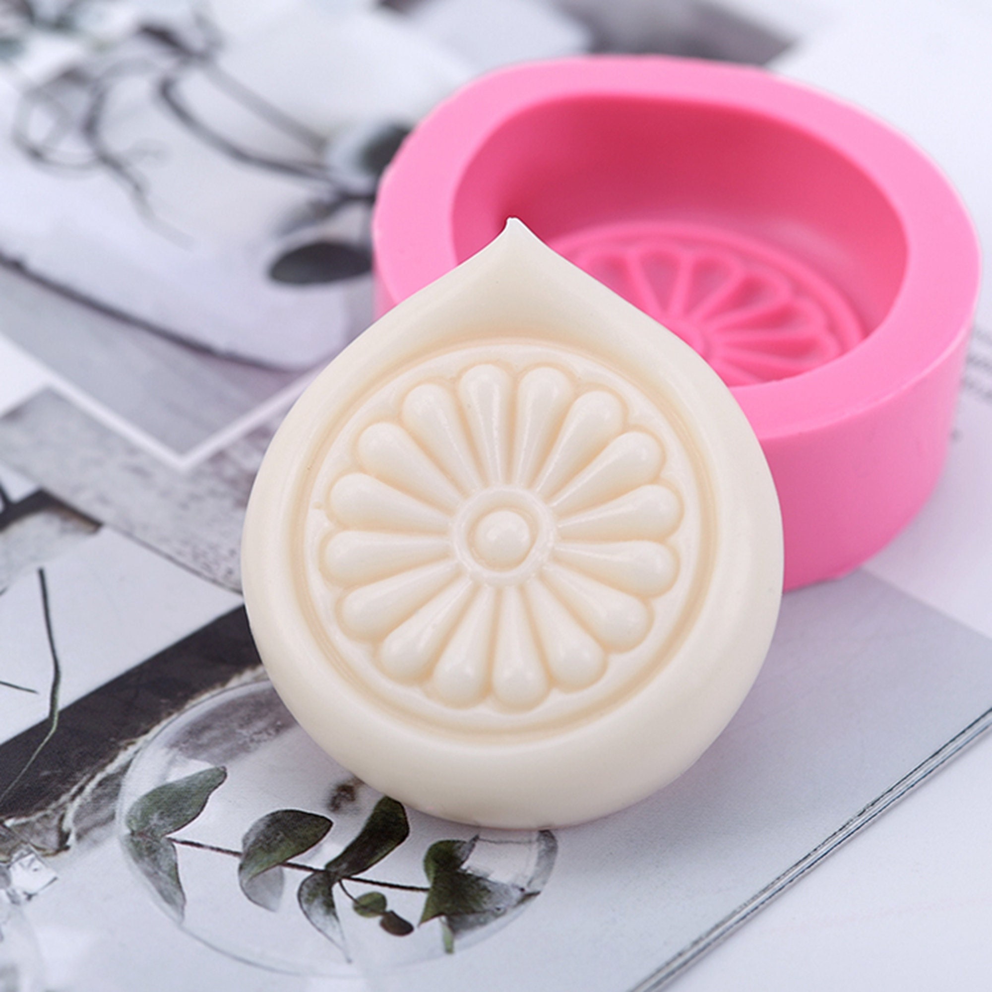 Lovely Round Soap Mold Silicone Rose Soap Bar Mould Handmade