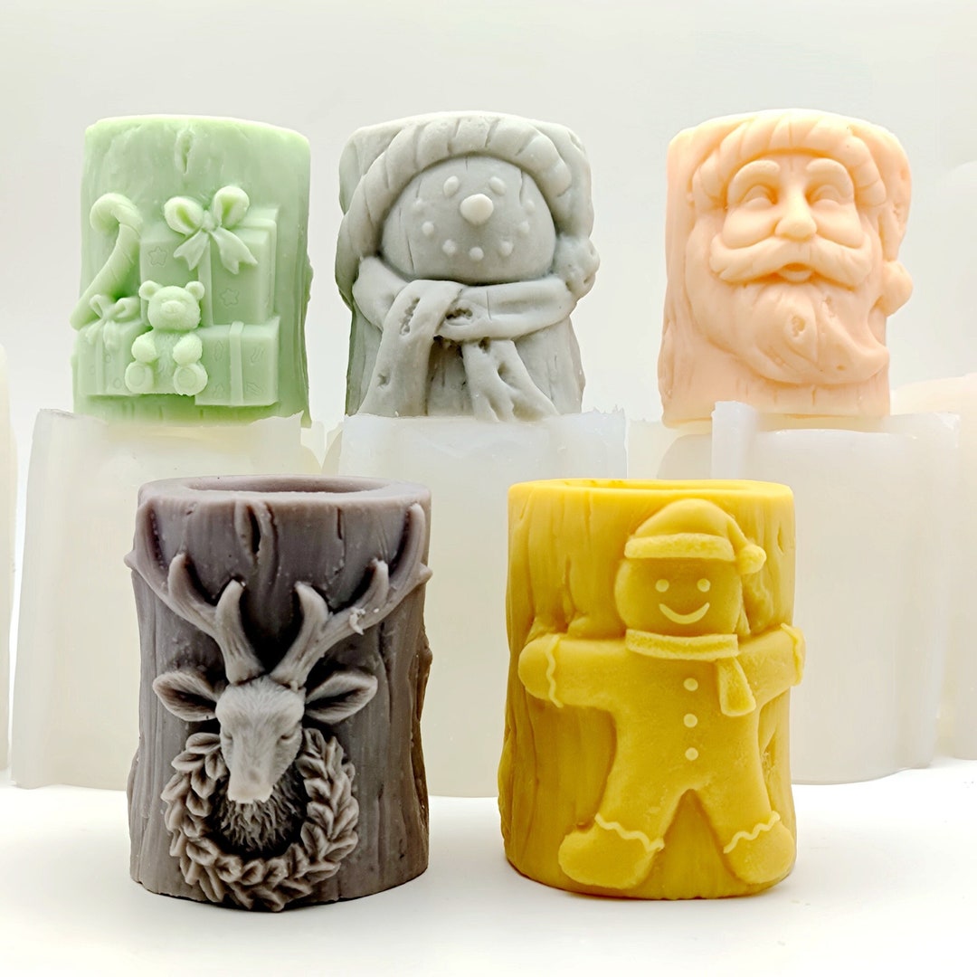 Christmas Candle Mold Silicone Embossed Pillar Candle Mould Handmade