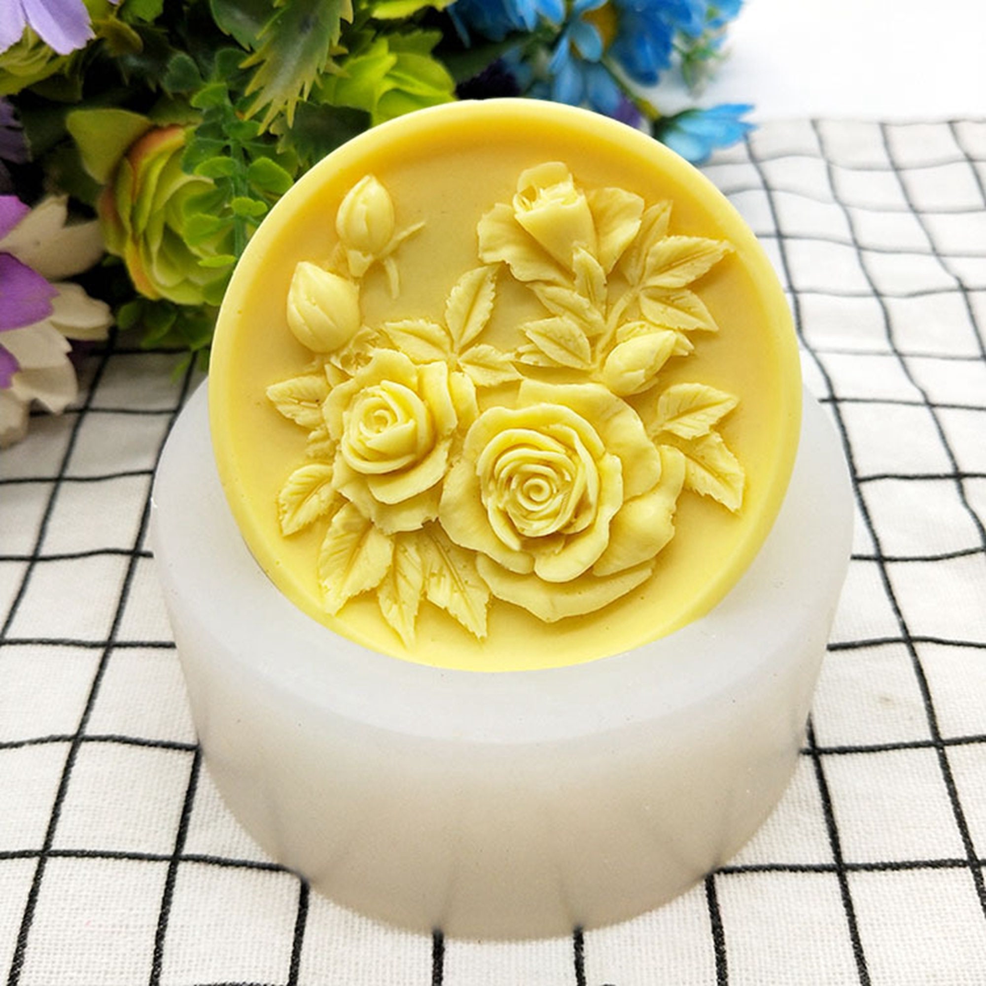 Silicone Rose Soap Mold Round Flowers Lotion Bar Mould Etsy