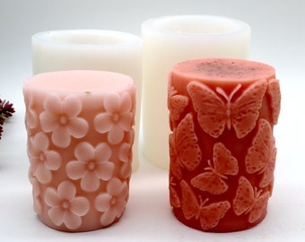 Silicone Relief Pillar Candle Mould Mold Scented Candles Making Tool Butterflies Flowers