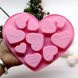Moldes de coração de silicone com letras de amor para decoração de bolos de chocolate e doces, ferramenta para dia dos namorados, aniversário, 10 cavidades