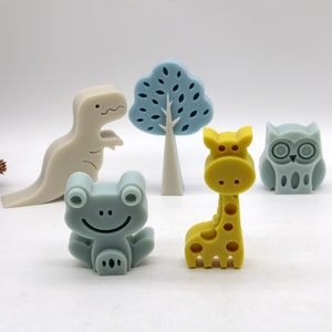 Moldes de silicona de animales: jirafa, dinosaurio, rana, búho y árbol - Fabricación de jabón y velas