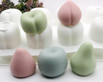 3D Fruit Silicone Mold: Apple, Strawberry, Cherry, Peach, Pear, Mousse Cake, Pudding, Soap Making