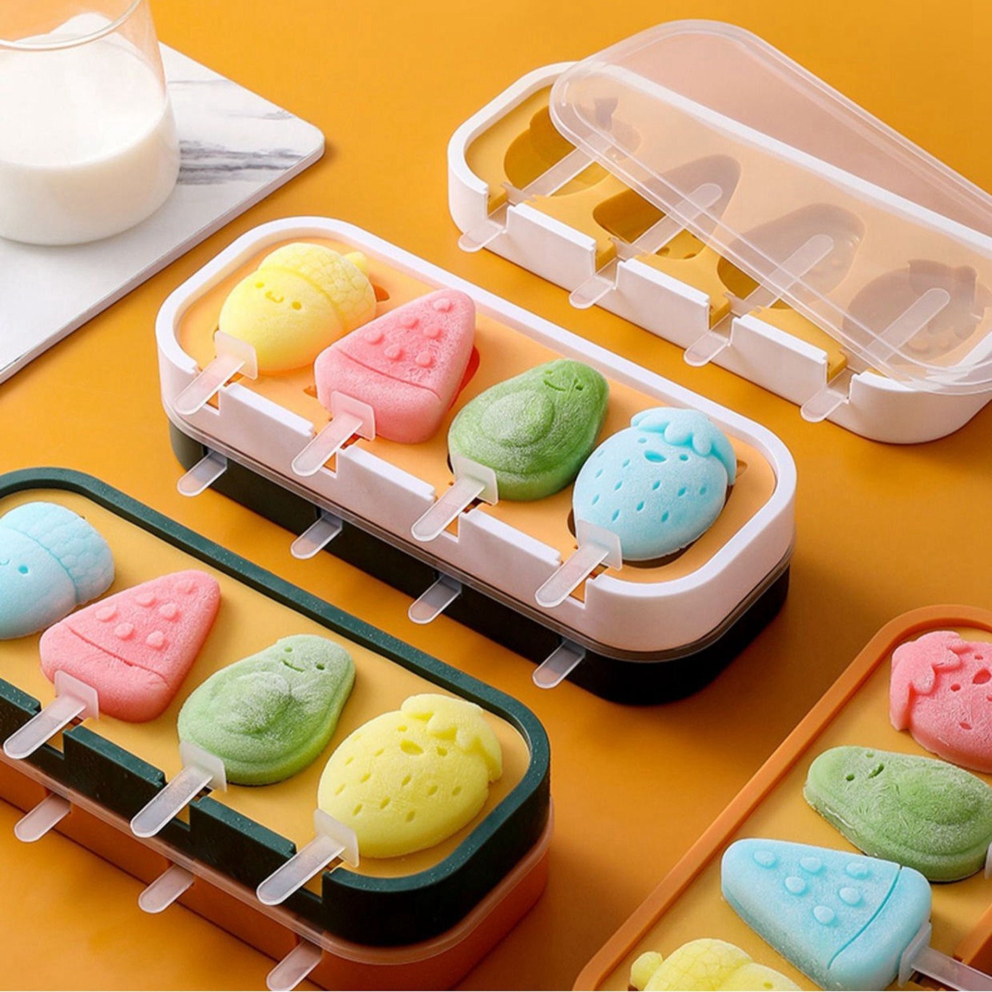 3 Cavity Popsicle Molds Food Safe Ice Pop Mold Fruit Makers Cute Cartoon  Shapes