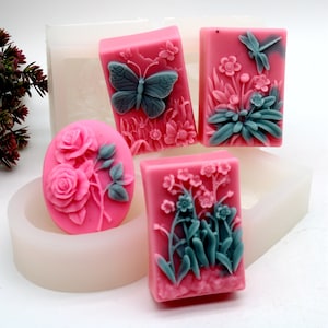 Floral Silicone Soap Mold / Mould : Lotion Bar Making Tool 4-Style