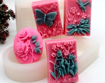 Floral Silicone Soap Mold / Mould : Lotion Bar Making Tool 4-Style