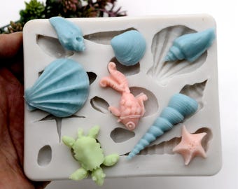 Marine Life Silicone Mold: Shell, Starfish, Turtle, Crab - Cake Decoration