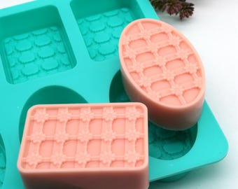 Molde de silicone para sabonete com 6 cavidades, formato retangular ou oval, para fazer sabonetes em barra, loções e outros produtos.