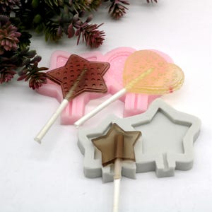 Siliconen lollyvorm sterren hart bonbonvorm met 20 stokjes chocolade snoep mallen cake topper making tool 2 stijl:
