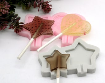 Star Heart Lollipop Mold, Silicone Candy Mould with Sticks Bonbon Chocolate Candy
