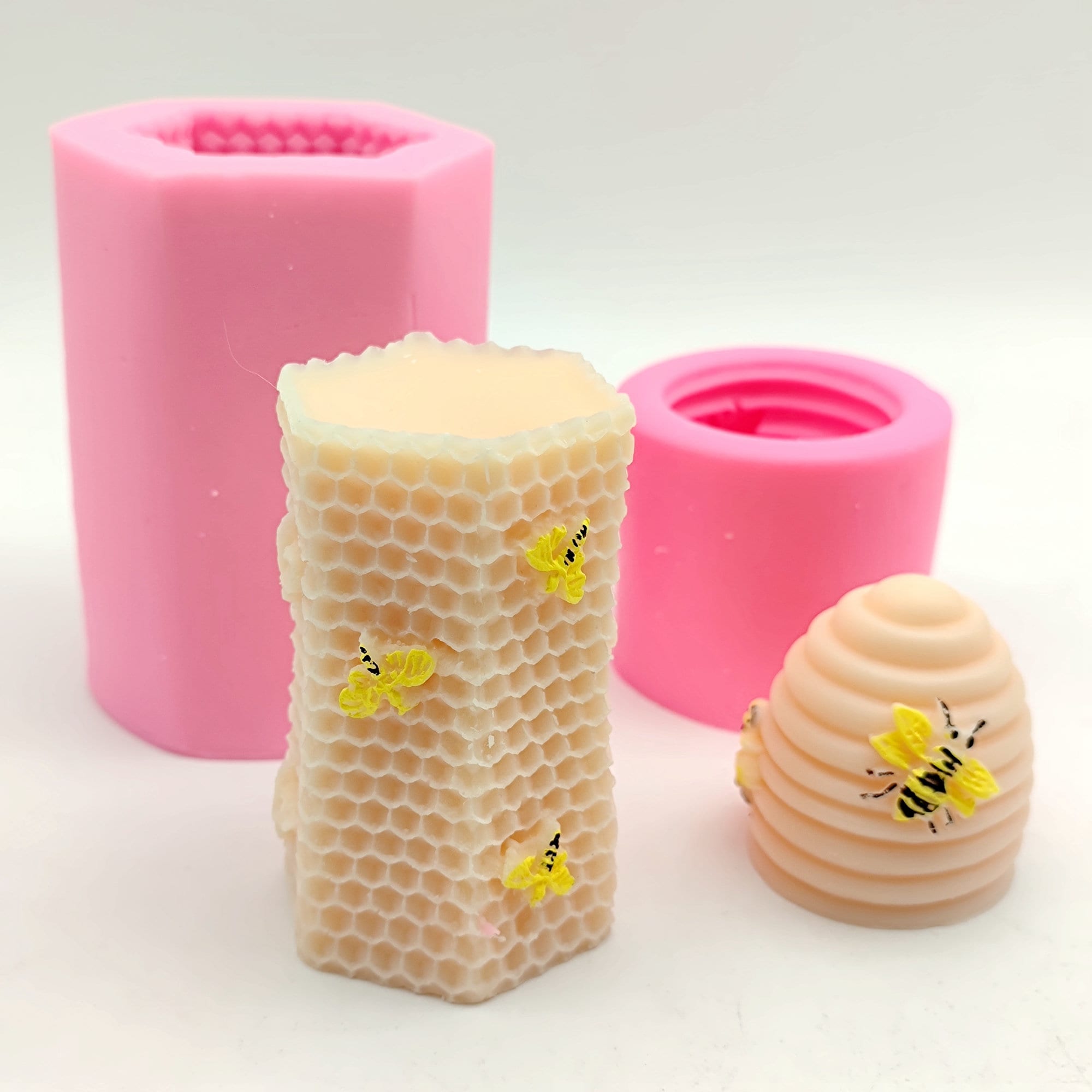  2pcs Bee Honeycomb Candle Silicone Beehive Molds for