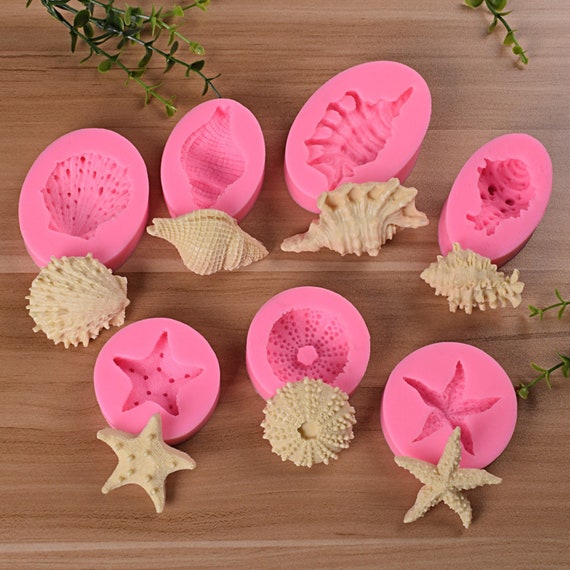 7pcs Sea Creatures Silicone Molds for Candy Fondant Cake Decoration, Clay  Knick-knack Mold,shells, Conch, Starfish 