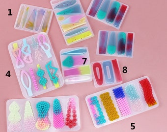 Hair Clip Mold + Golden Hair Clip Set for  DIY Resin Making Hair Pin Pendants Bookmark 8 Style