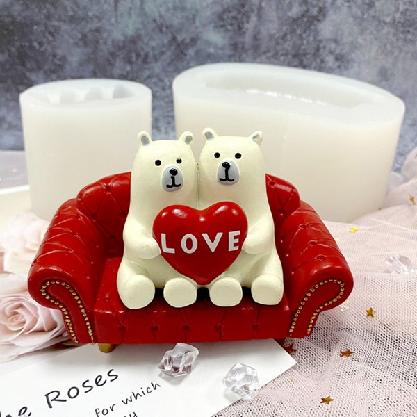 Lovely Bears Mold Silicone Sofa Mold For Mousse Chocolate Candy Cake Topper Resin Ornaments Making Tool 2 Designs