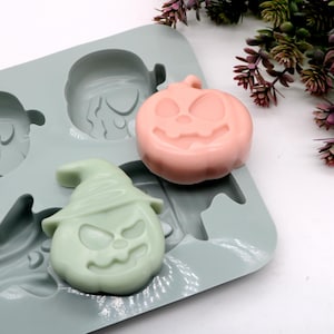 Halloween Silicone Candy Mold: Pumpkin, Ghost, Lantern, Cookie, Chocolate Making- 6 Cavities