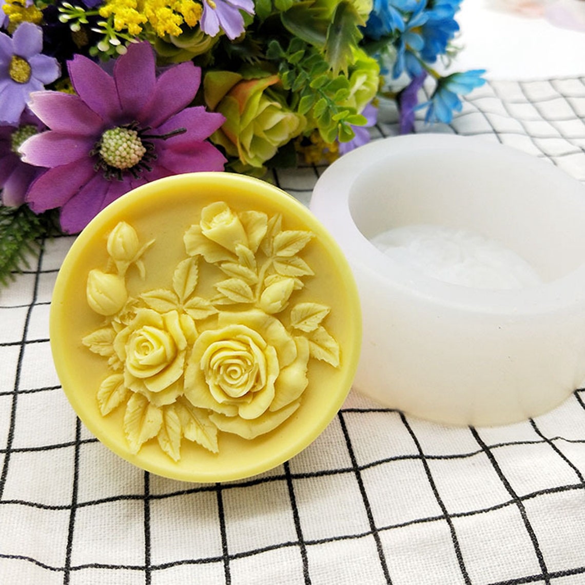 Silicone Rose Soap Mold Round Flowers Lotion Bar Mould Etsy