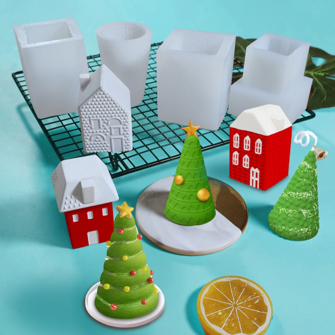 Christmas Tree House Silicone Mold for Candle Mousse Cake Plaster Resin