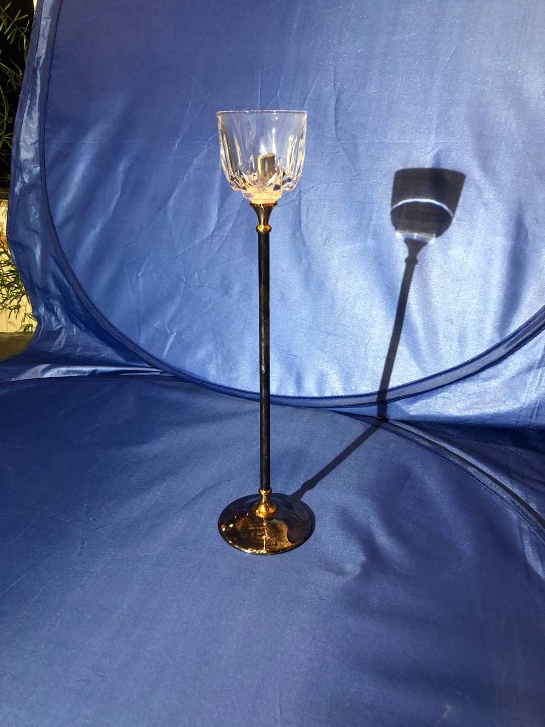 Crystal Candle Holders Mid Century , Modern Silver Brass Candlestick