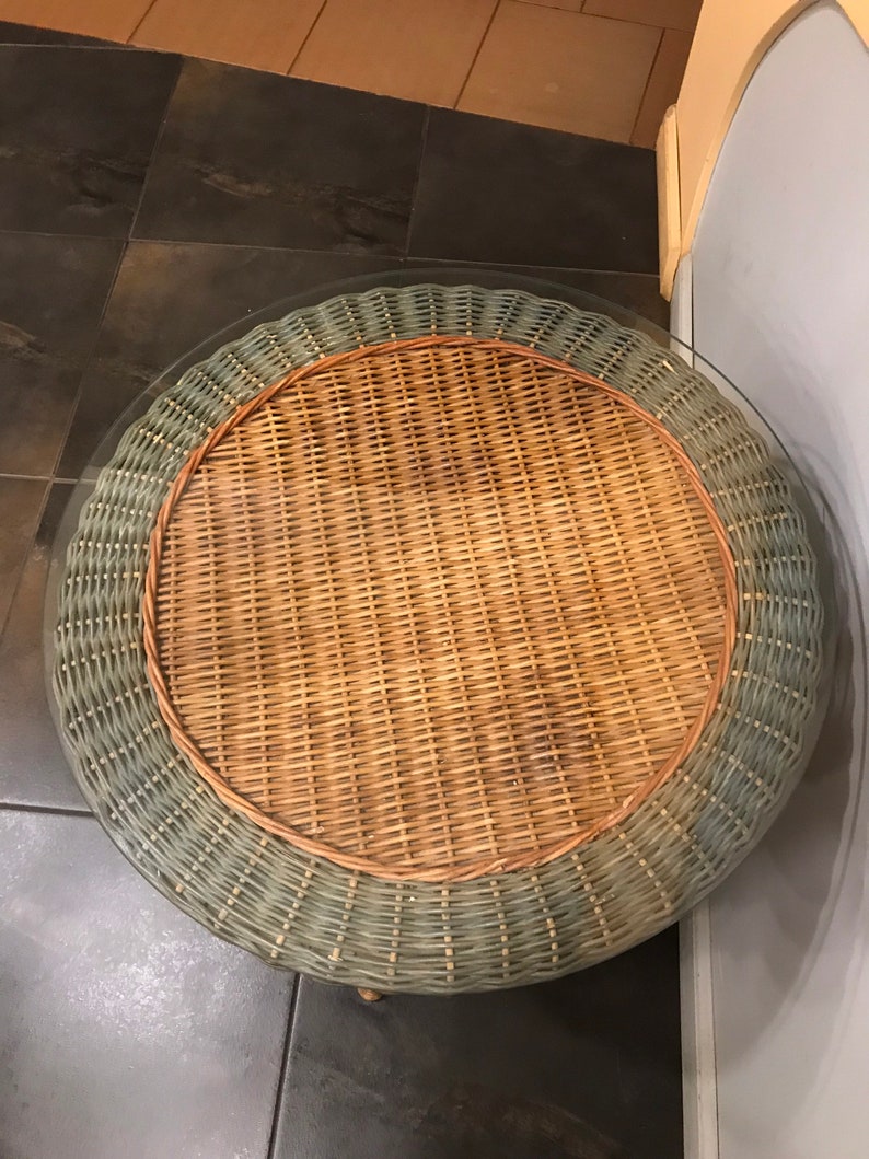 Vintage Rattan Round Coffee Table/ Wicker Round Coffee Table Etsy