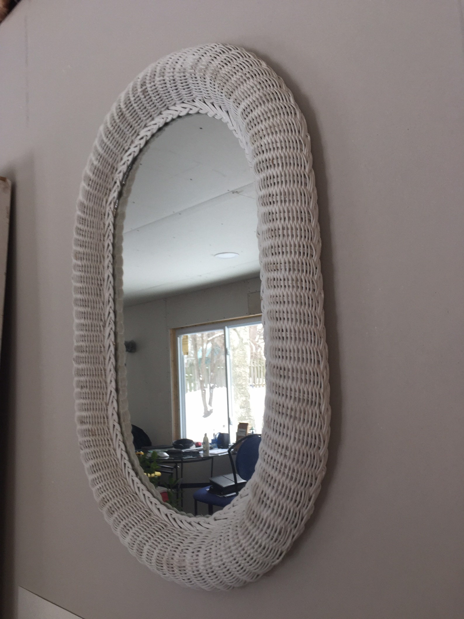 Rattan Mirror Vintage White Wicker Rattan Frame Oval. 60s Etsy Singapore