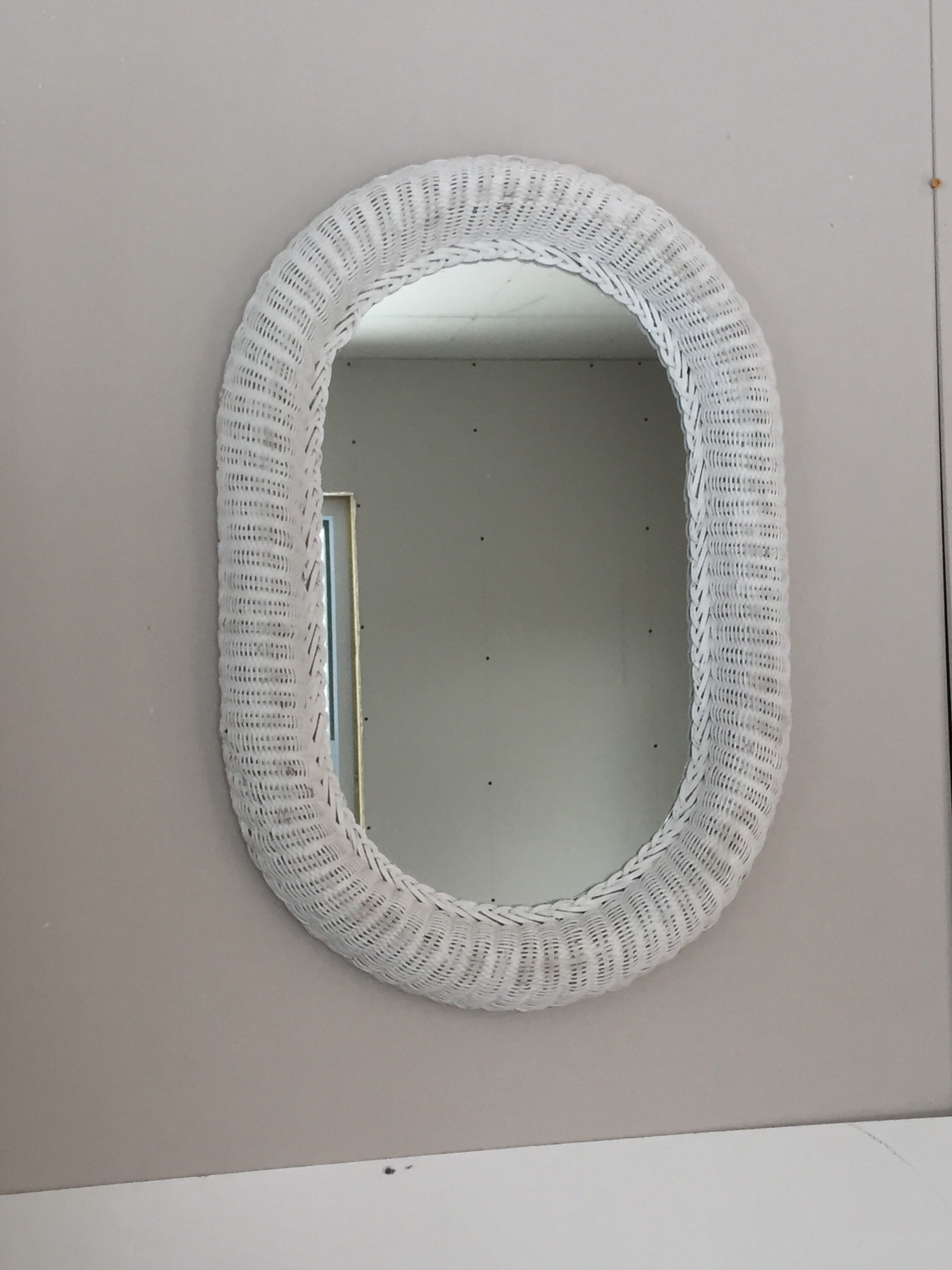 Rattan Mirror Vintage White Wicker Rattan Frame Oval. 60s Etsy Singapore