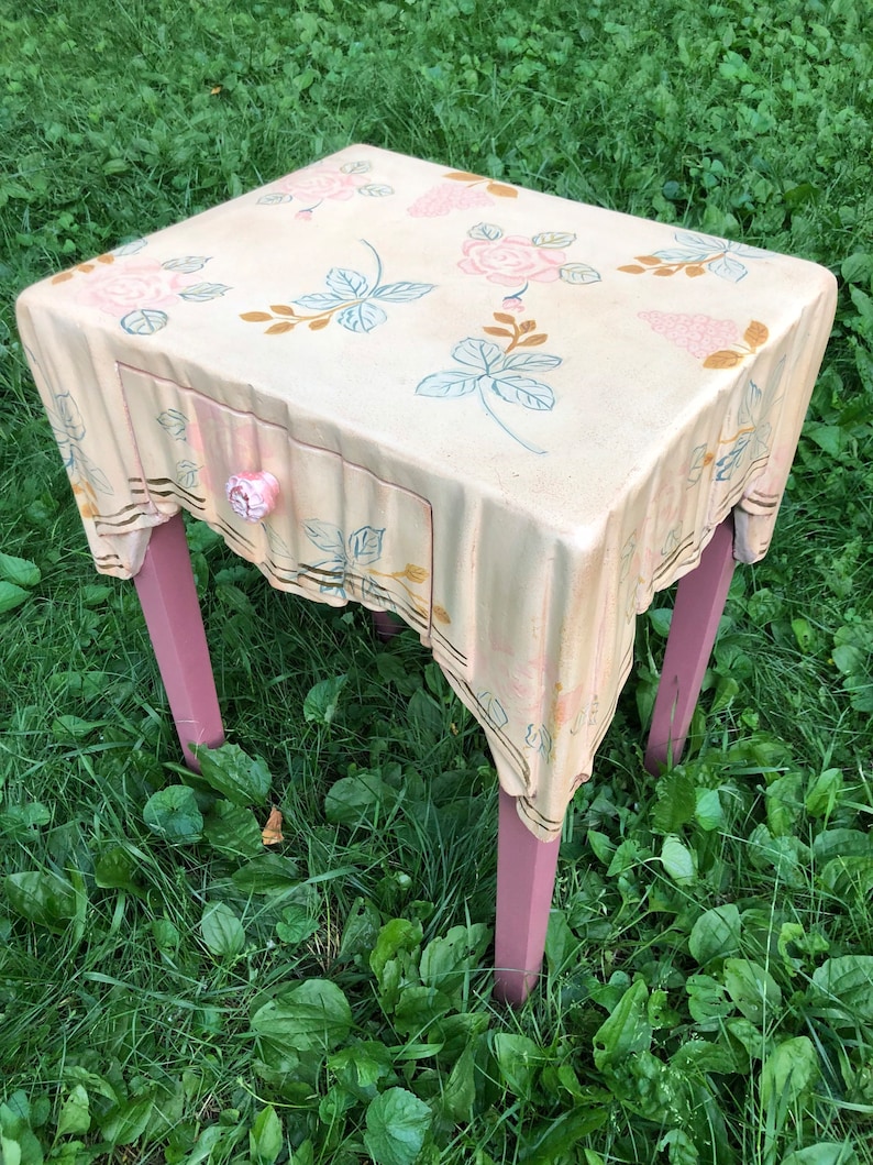 Vintage wood very rare plant stand with tablecloth indoor shops / outdoor decoration