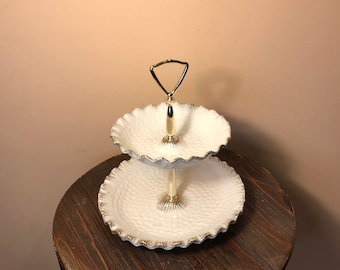 Vintage white and gold 2- tiers cake stand. Made in USA