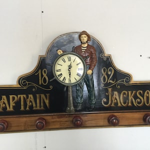 Vintage Captain Jackson Country Corner-kapphängare med 5 krokar/klocka. Batteridriven