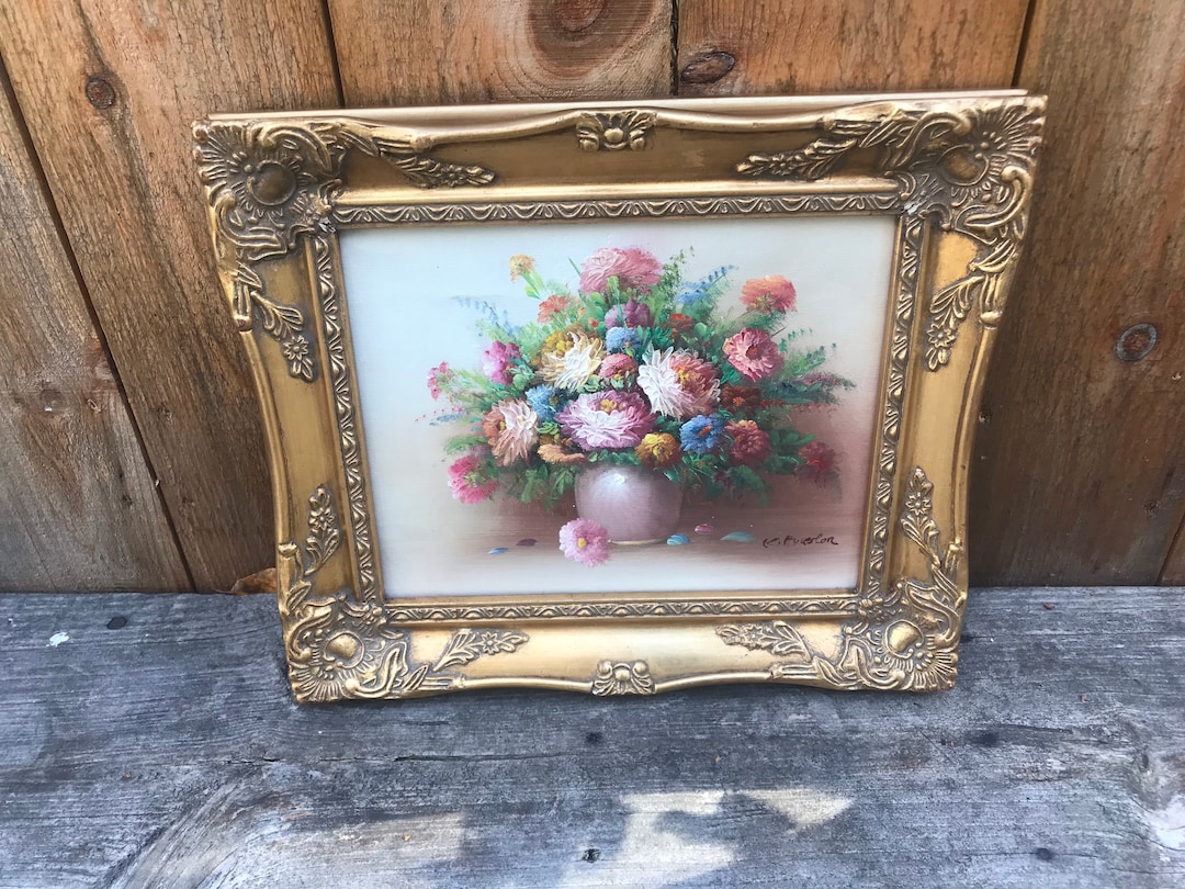 Vintage Signed Oil Painting Canvas Floral Still Life Flowers K. Houston ...