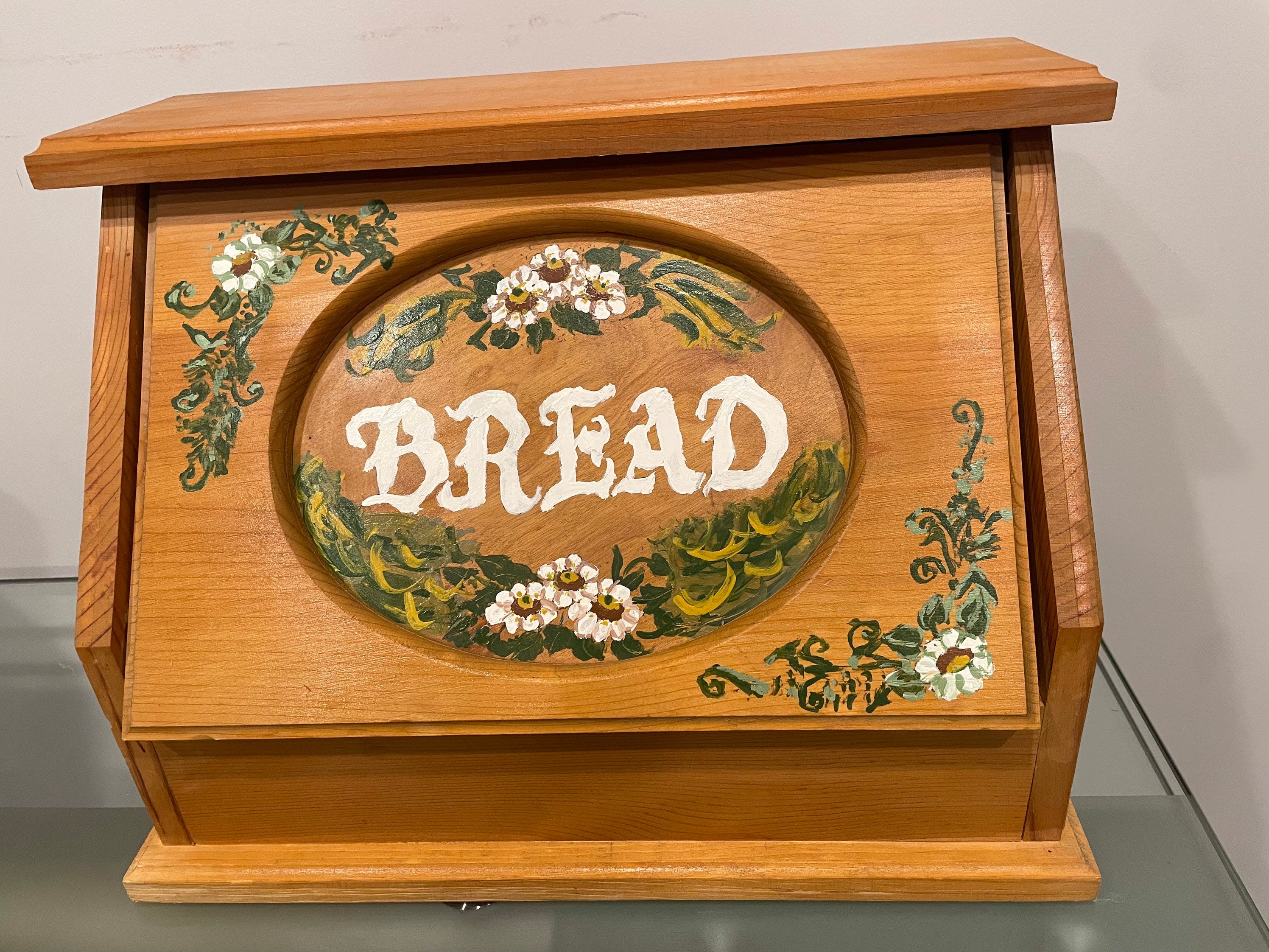 Vintage Wood Hand Made Hand Painted Bread Box Etsy