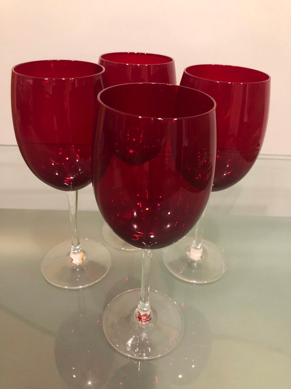 Vintage Ruby Red Wine Glasses Set of 4 Etsy