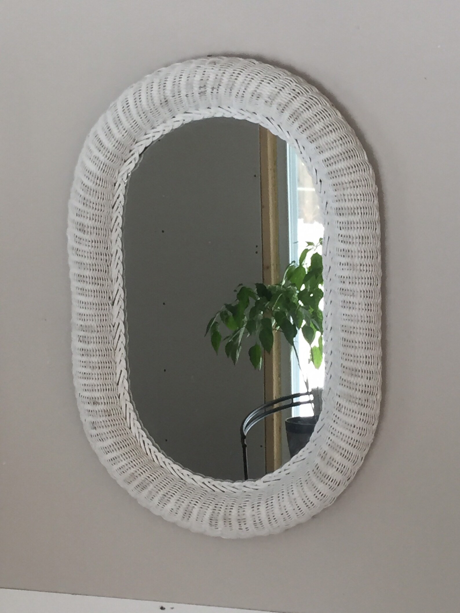 Rattan Mirror, Vintage White Wicker Rattan Frame Oval. 60s Etsy