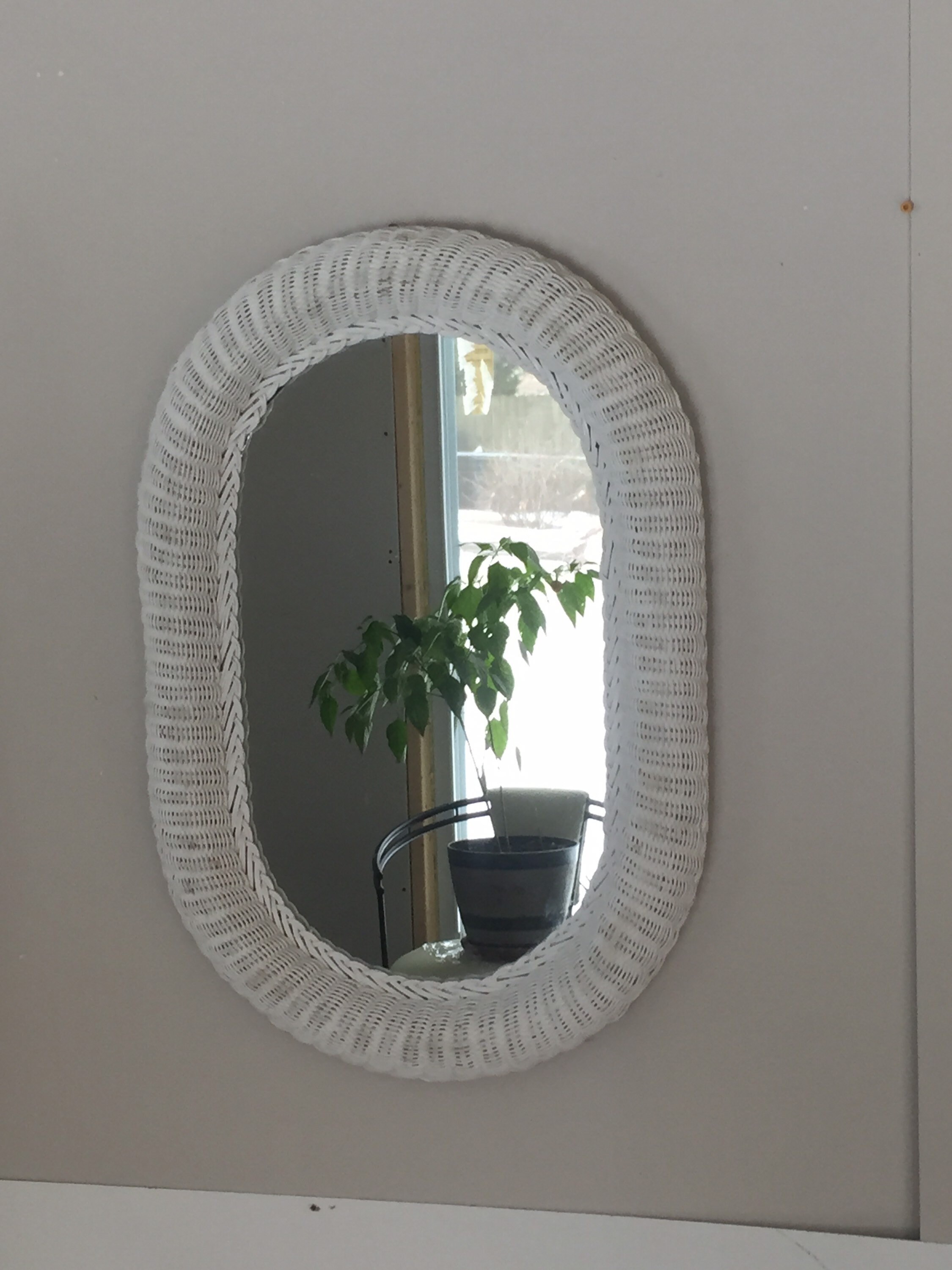 Rattan Mirror Vintage White Wicker Rattan Frame Oval. 60s Etsy Singapore