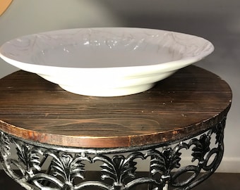 Vintage round serving plate with white fruit, decorative plate with olives, made in Italy