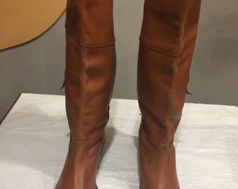Boots, Vintage brown leather women's boots 7 M, made in Brazil "Catleia", 1990